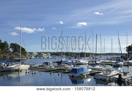 Harbor with blue sky in Nynashamn - Sweden