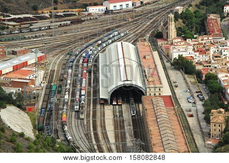 Aerial view train station Portbou in Girona Costa Brava Spain