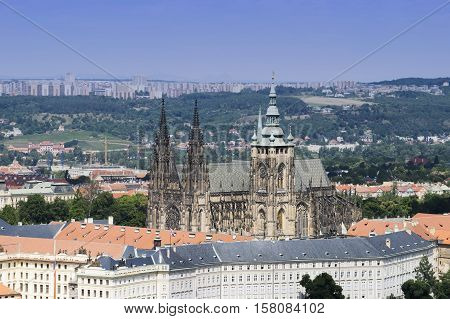 Hradcany, the Castle District seen from the Petrin tower. Prague, Czech Republic