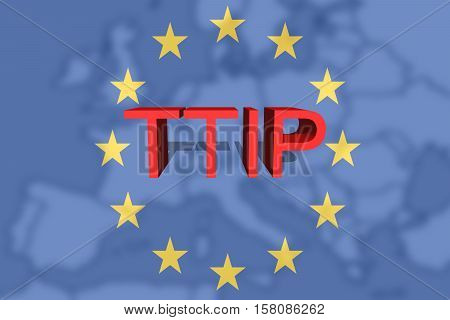 Ttip - Transatlantic Trade And Investment Partnership On Euro Union Background