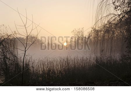 Sunrise on Lake Banyoles Girona province Spain