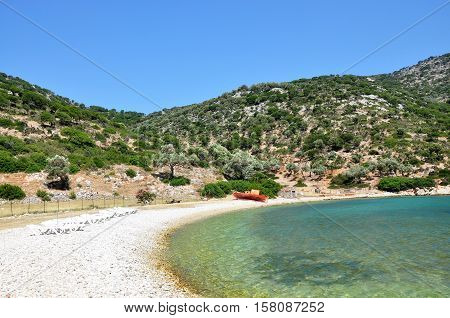 Gerakas beach located at the end of the longest drive you can do with your car on Alonnisos island Greece.