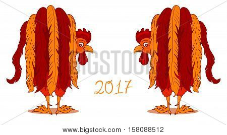 Vector illustration of Red Rooster, symbol of 2017 on the Chinese calendar