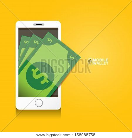 vector digital mobile wallet vector concept icon. smartphone screen with wallet on screen. Internet banking concept. wireless money transfer.