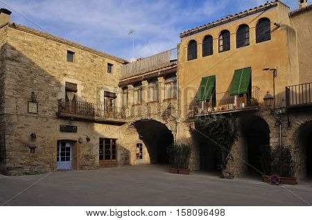 Square of medieval village of Peratallada Alt EmpordaCosta BravaGirona province CataloniaSpain