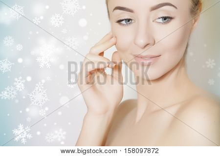 Closeup of female adult with marks on skin for cosmetic medical procedures