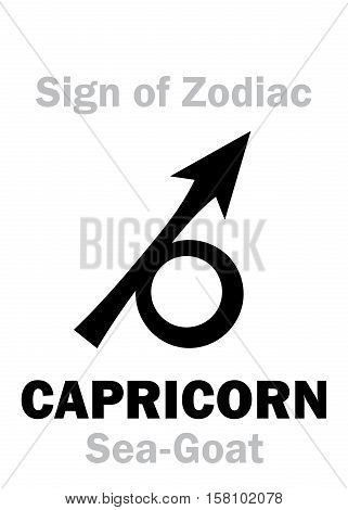 Astrology Alphabet: Sign of Zodiac CAPRICORN (The Mer-Goat). Hieroglyphics character sign (single symbol).