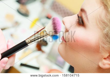Close Up Woman Getting Make Up, Blush