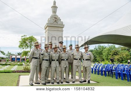 Labuan,Malaysia-Nov 11,2012:Soldiers in uniform for the remembrance Day at Commonwealth World War II in Labuan,Malaysia.Remembrance Day in Borneo will be observed at Labuan World War II Memorial park.
