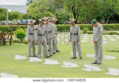 Labuan,Malaysia-Nov 11,2012:Soldiers in uniform for the remembrance Day at Commonwealth World War II in Labuan,Malaysia.Remembrance Day in Borneo will be observed at Labuan World War II Memorial park.