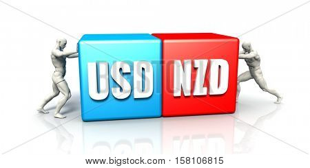 USD NZD Currency Pair Fighting in Blue Red and White Background 3d Illustration Render