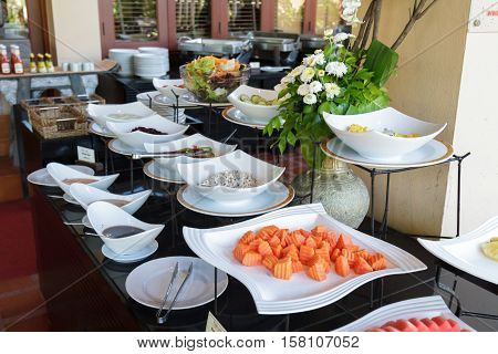 Salad bar buffet in restaurant at hotal.