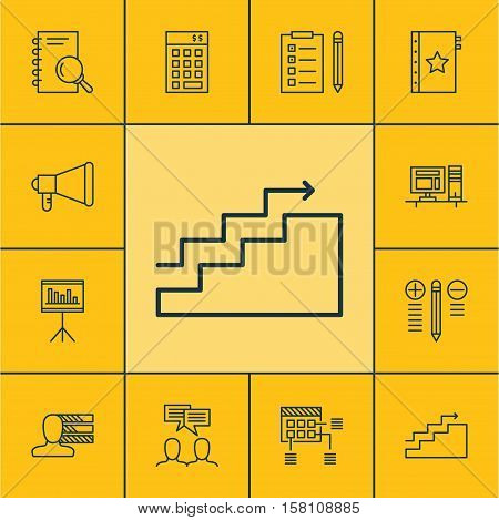Set Of Project Management Icons On Personal Skills, Discussion And Computer Topics. Editable Vector