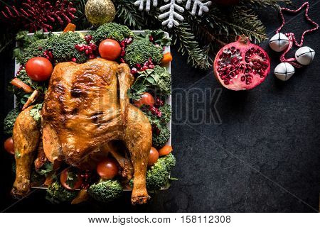Christmas Roasted Chicken On The Table