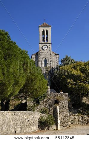 View of the Church of Balazuc Ardeche France