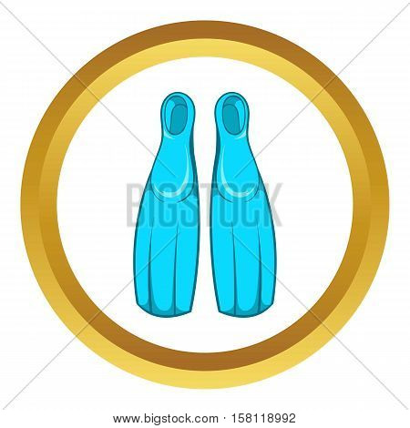 Fins for diving vector icon in golden circle, cartoon style isolated on white background