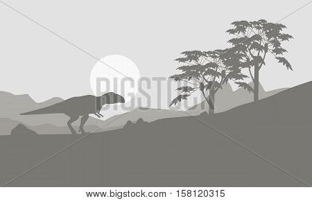 Mapusaurus on the hill scenery of silhouettes