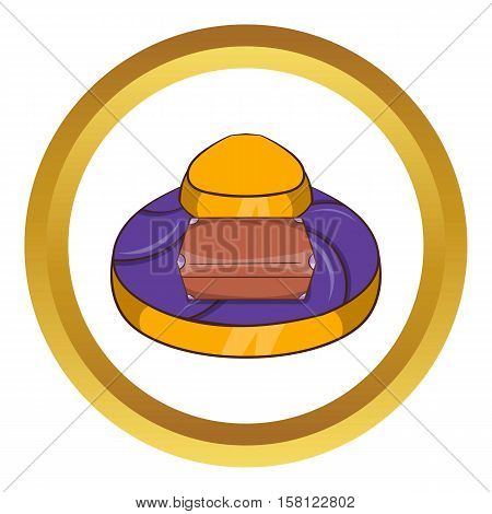 Baggage on conveyor belt at the airport vector icon in golden circle, cartoon style isolated on white background