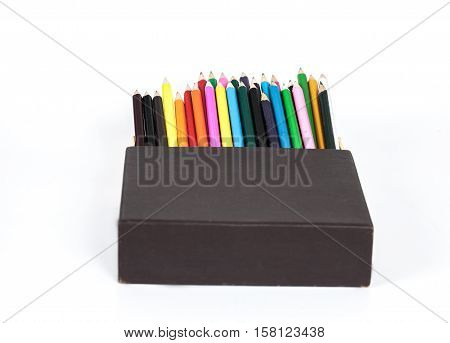 Open Box And Color Pancil Isolated On A White Background