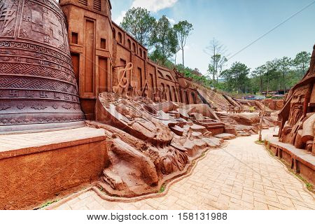 Amazing Clay Town With Sculptures In Form Of Musical Instruments