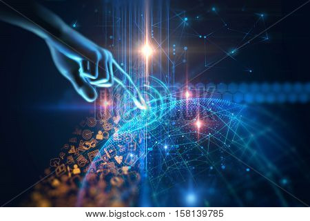 Virtual Human Hand 3Dillustration On Business And Learning Technology  Background