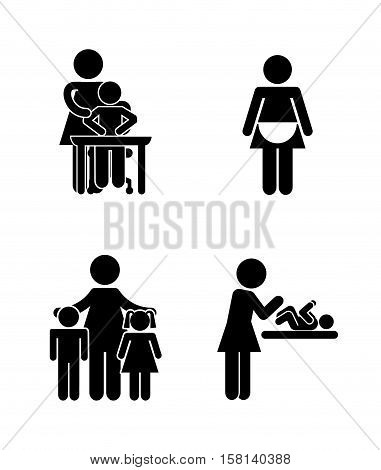 mom with kids ocer white background. pictogram design. vector illustration