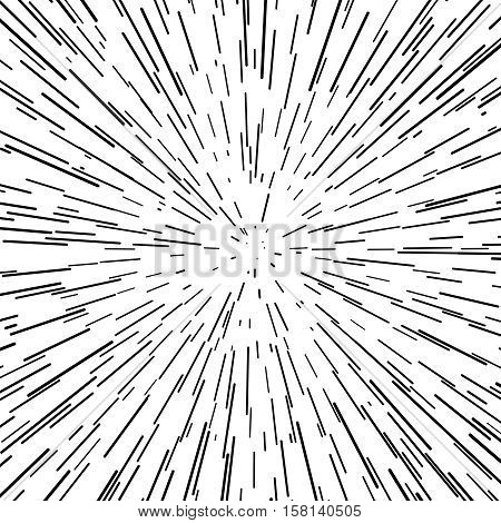 Radial speed, explosion, warp, zoom effect with lines abstract vector background. Radial effect from explosion, linear abstract radial background illustration