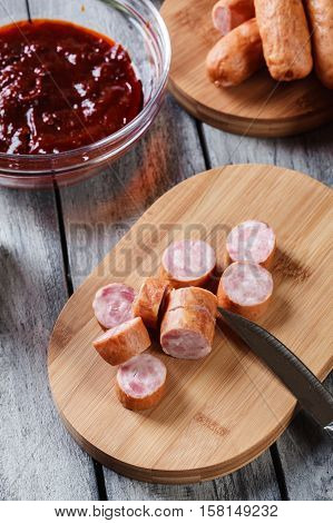 Ingredients Ready For Preparing German Currywurst With Curry Sau
