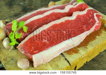 Slice brisket beef preparation for cooking food