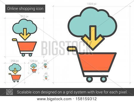 Online shopping vector line icon isolated on white background. Online shopping line icon for infographic, website or app. Scalable icon designed on a grid system.