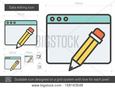 Data editing vector line icon isolated on white background. Data editing line icon for infographic, website or app. Scalable icon designed on a grid system.