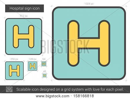Hospital sign vector line icon isolated on white background. Hospital sign line icon for infographic, website or app. Scalable icon designed on a grid system.