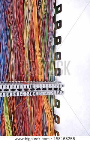 Telecommunication equipment cross panel with colorful cables