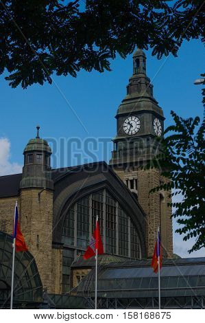 HAMBURG GERMANY - JULY 18 2015: Hauptbahnhof in Hamburg Germany. It is the main railway station in the city the busiest in the country and the second busiest in Europe.