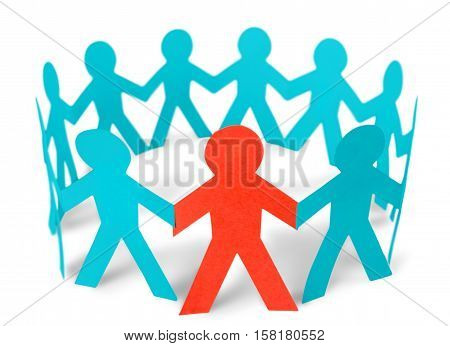 Red Paper Man in a Circle of Paper People