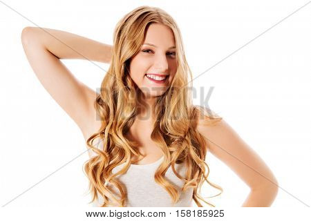 Beautiful young woman with gorgeous hairstyle.