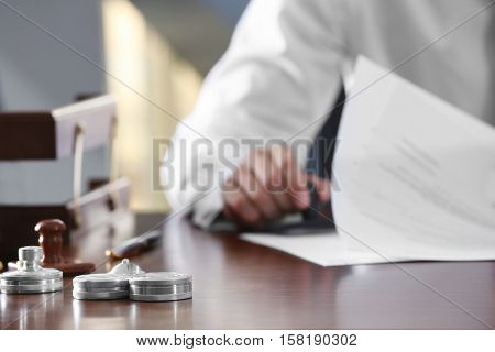 Metal ink pads and stamp on notary public table