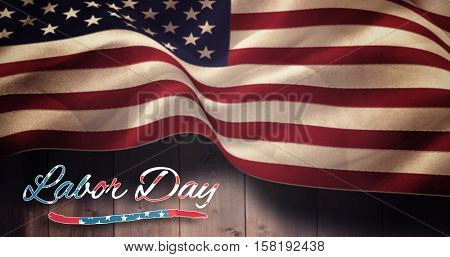 Poster of happy labor day text against composite image of digitally generated united states national flag