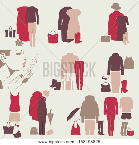 Set of vector clothes for girls and women