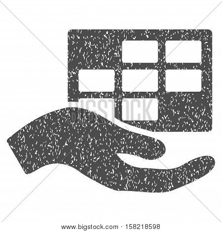 Service Schedule Hand grainy textured icon for overlay watermark stamps. Flat symbol with unclean texture. Dotted vector gray ink rubber seal stamp with grunge design on a white background.