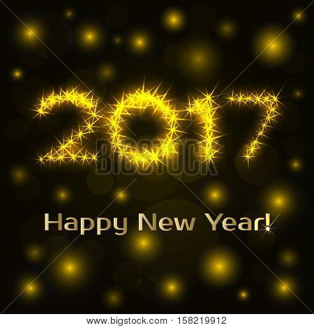 Happy Ney year vector greeting card with shine numbers 2017