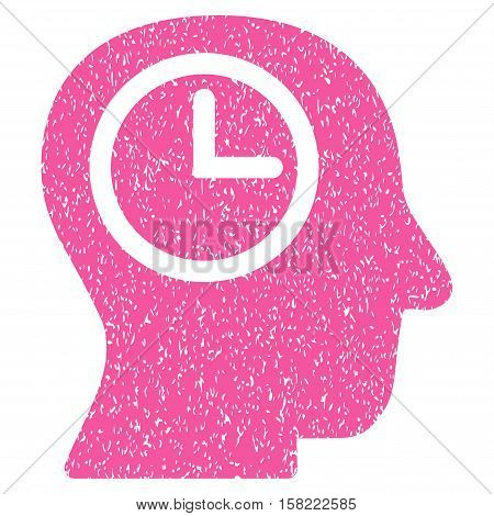 Time Manager grainy textured icon for overlay watermark stamps. Flat symbol with dirty texture. Dotted vector pink ink rubber seal stamp with grunge design on a white background.