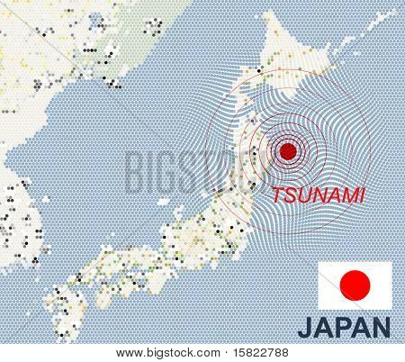 Japan map with seismic epicenter
