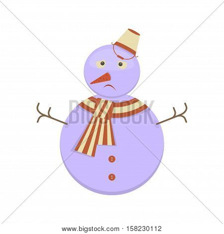 Snowman with sad face isolated on white background. Emotions expression icons flat style. Vector illustration eps 10
