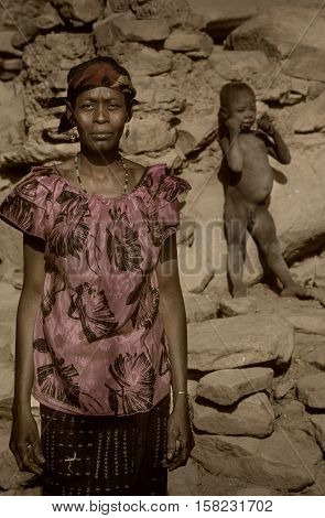 Mali, Africa - Dogon Village And Typical Mud Buildings