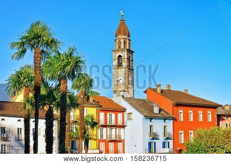 Church Tower And Old Architecture Of Ascona Ticino Switzerland