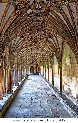 Cloister In Canterbury Cathedral In Kent Uk