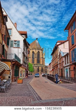 Eglise Street In Colmar In Alsace France