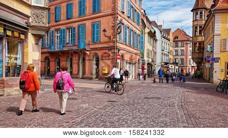 Grand Rue Street Of Colmar In Alsace France