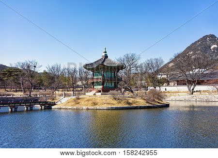 Hyangwonjeong Pavilion Of The Gyeongbokgung Palace In Seoul